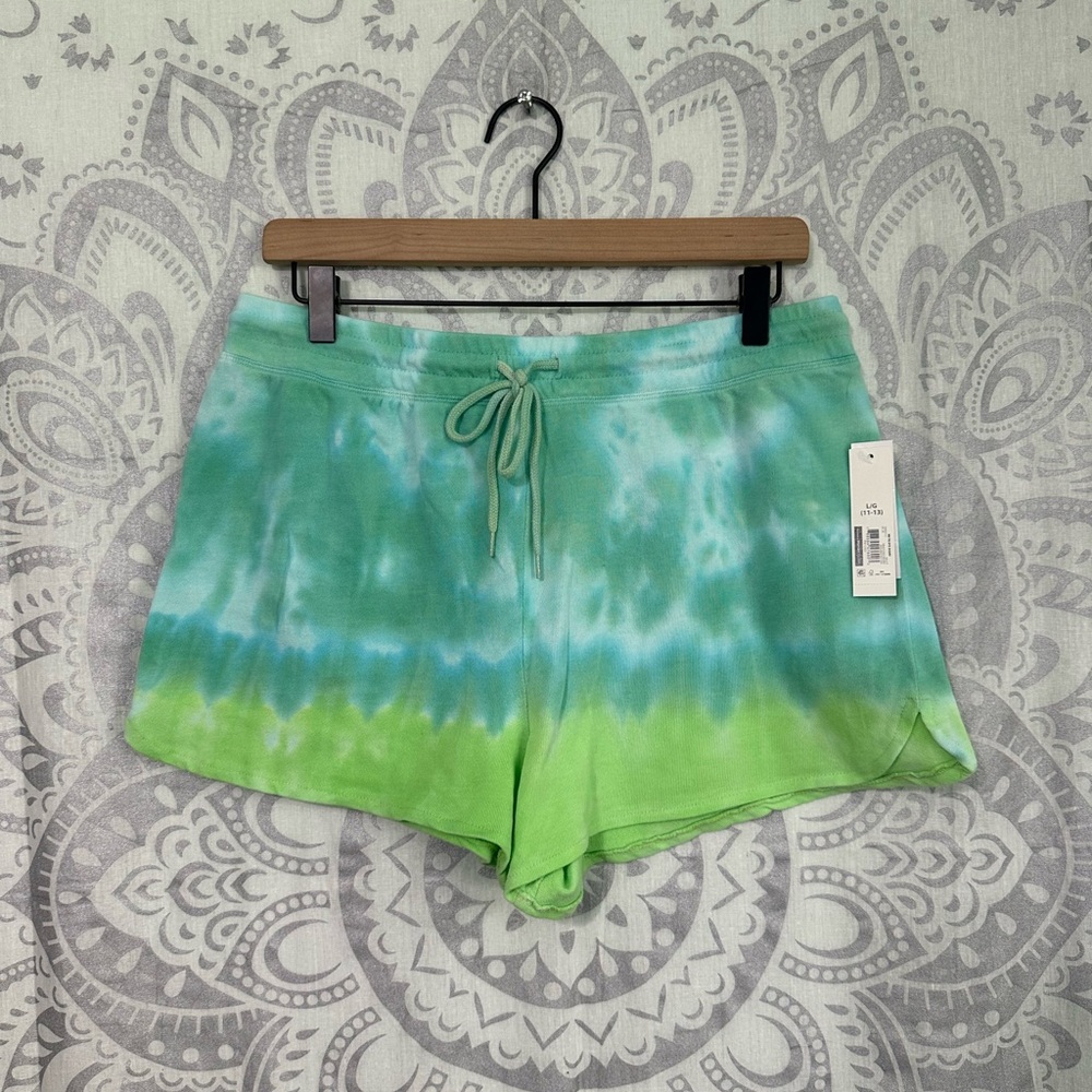 Nwt No Boundaries Walmart Drawstring Waist Tie Dye Sweat Shorts Green Blue L